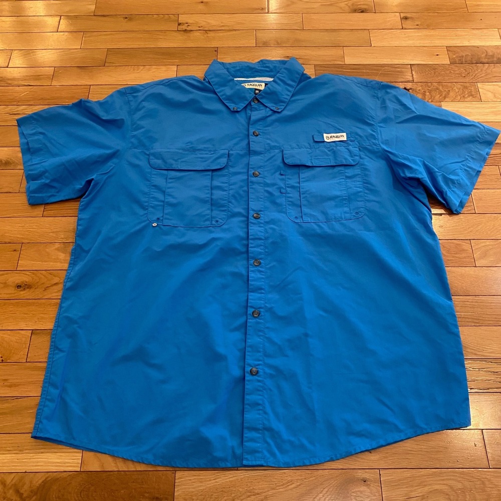 Magellan Outdoors Fish Gear Blue Short Sleeve Fishing Shirt‎ Mens 2XL Angler Fit